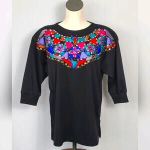 Vintage 80's Beaded Patchwork Pullover SZ L